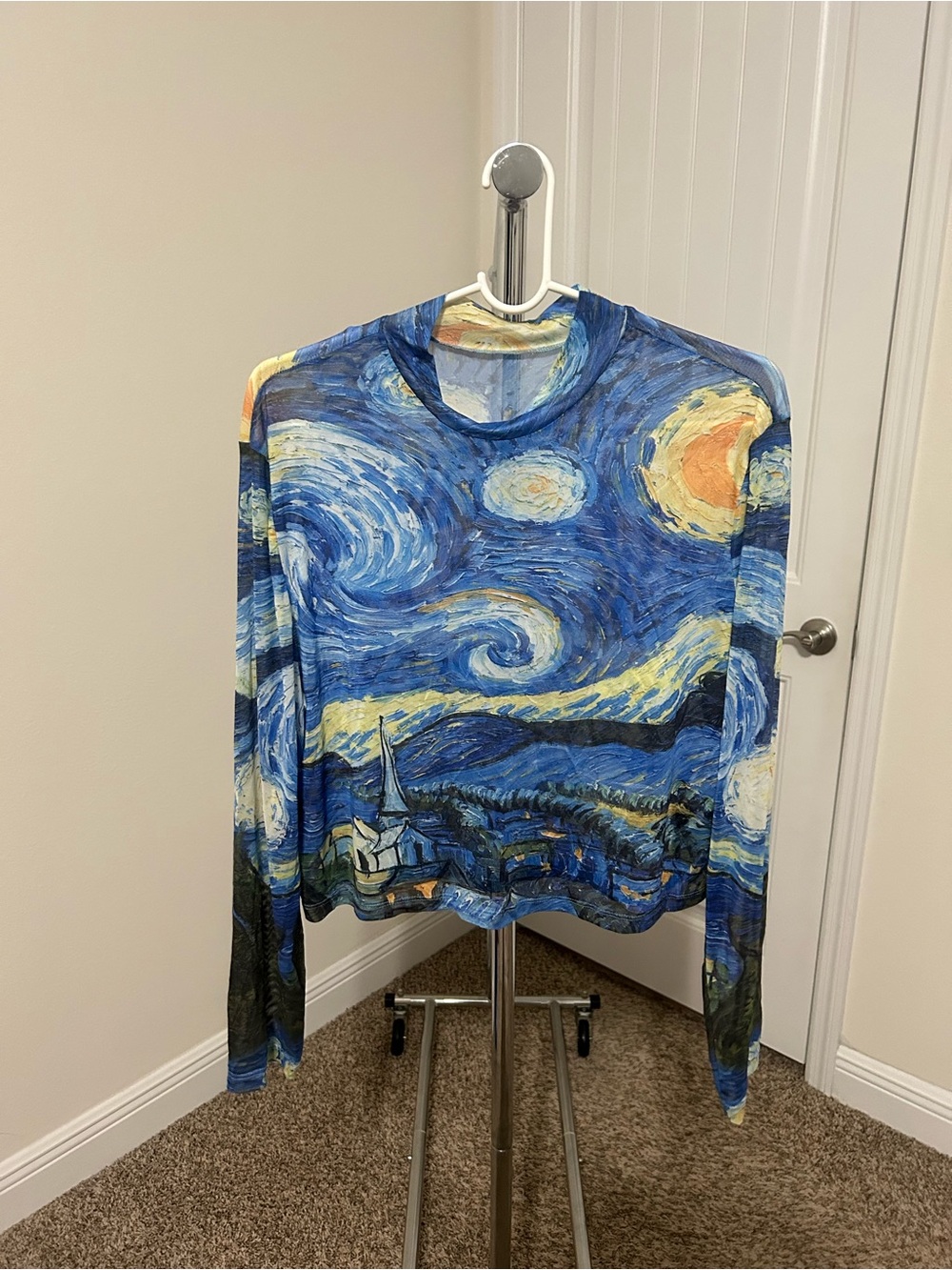 Starry Night Print Long Sleeve crop Top